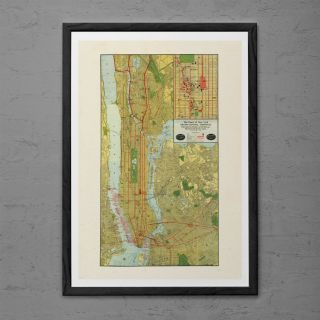 Vintage Manhattan Map Print Antique Wall Art - Vintage Map Of York - Nyc Map