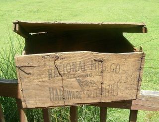 Vintage NATIONAL MFG Hardware Wood & Wire Box Crate Sterling Illinois 2