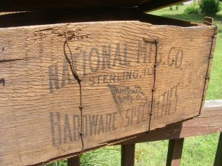 Vintage NATIONAL MFG Hardware Wood & Wire Box Crate Sterling Illinois 3