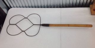 Vintage Primitive Batwing Rug Beater With Reddish Brown Wooden Handle