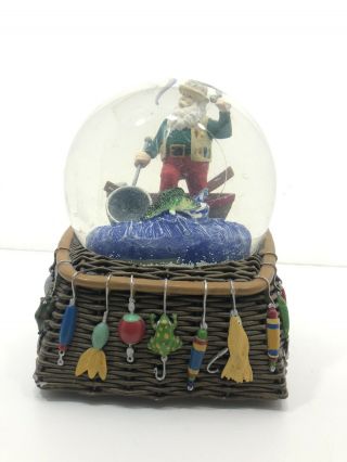 Mr Christmas Musical Snow Water Globe Fishing Santa Claus Fisherman Rare