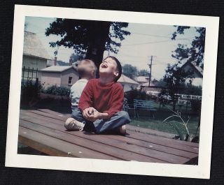 Vintage Antique Polaroid Photograph Two Adorable Little Boys - Laughing
