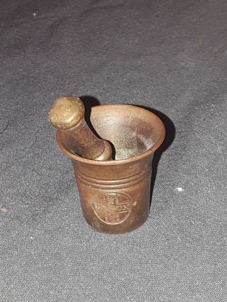 Antique Merck Drugs Advertising Salesman Sample Mortar And Pestle Brass