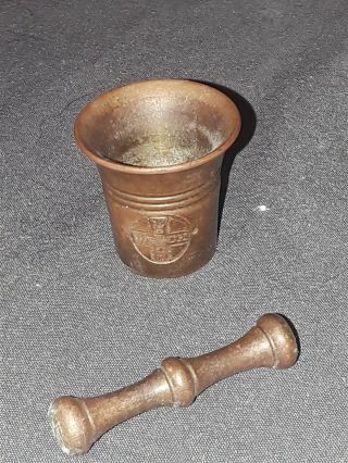 Antique Merck Drugs Advertising Salesman Sample Mortar And Pestle Brass 2