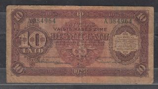 Latvia,  1925 Rare 10 Latu Banknote Serial A 084964 - Better Prefix