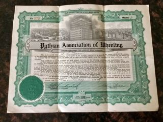Antique Wheeling,  Wva Pythian Association Of Wheeling 1927 Stock Certificate