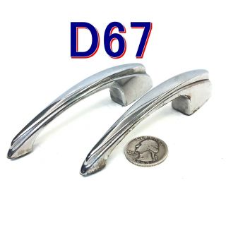 Pair Vintage Art Deco Chrome Cabinet Door Handles Stair Stepped Down Sides D67