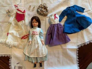 Vintage 12 " 1964 Horsman Mary Poppins Doll Shoes Bag Dresses