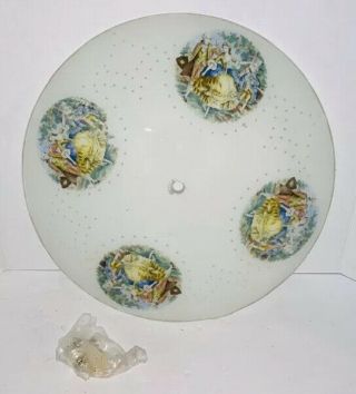 Vintage Art Deco Semi Flush Mount Ceiling Light Glass Shade Painted Accents