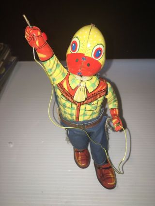 Rare Alps Vintage Japan Tin Toy Windup Duck Western Rodeo