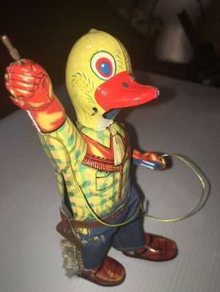 RARE ALPS VINTAGE JAPAN TIN TOY WINDUP DUCK WESTERN RODEO 2
