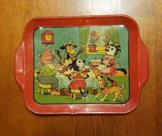 J Chein Tin Litho Top Vintage Antique 1920s - 30s Mickey Mouse? 8 Piece Tea Set 3