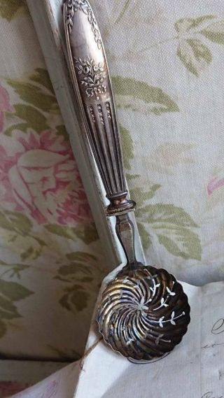 Divine Antique French Silver Gilt Sugar Sifter Spoon C1900 Rose Garland