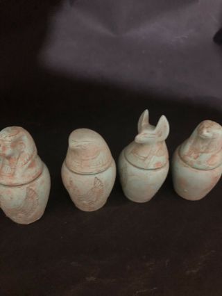 Ancient Egyptian Set Of 4 Canopic Jars (old Kingdom)