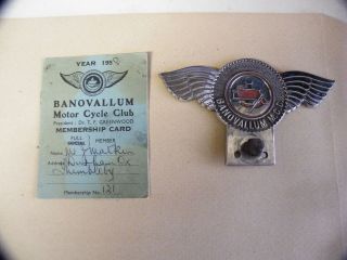 Rare Badge For Banovallum Mcc With Early Membership Card