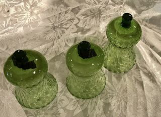 Set Of 3 Vtg Green Glass Flared Peg Votive Candle Sconce Shades For Home Decor
