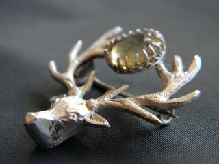 Antique Hallmarked Silver Stags Head & Pale Citrine William Henry Leather 1904