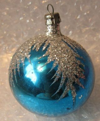 Antique Glass Christmas Ornament Blue Feather Tree Glitter Long Neck 2.  5