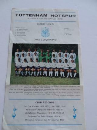 Tottenham Hotspur Fc Spurs 1970 - 71 Rare Autograph Sheet