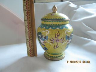 Vintage 2 Dragons 5 Toes Yellow Imperial Chinese Cloisonne Ginger Jar