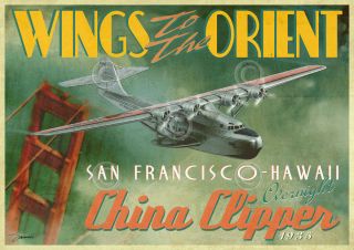 Travel Art Print China Clipper By Carlos Casamayor San Francisco Poster 19x13