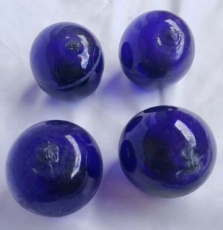 Hand Blown Glass Float Ball Fishing Buoy Cobalt Blue 3 " Heavy Decorative Art X 4