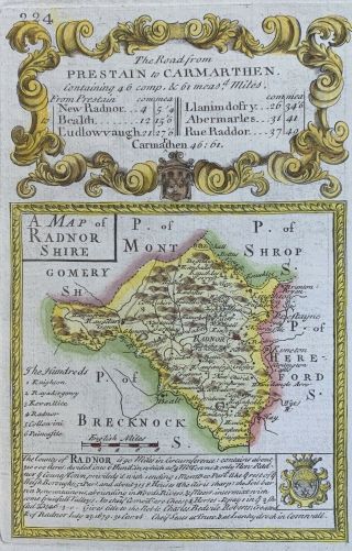 Map Of Radnorshire Coloured Map C1750