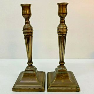 Antique Pair Victorian Brass Candlesticks 25cm Victorian 19th Century