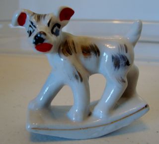 Rare Vintage Ceramic Dog Figurine Small 2 3/4 " Made In Japan Rocker Base - C4