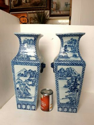 Matching Pair Antique Vintage Porcelain Vases Chinese Japanese Arita Blue White