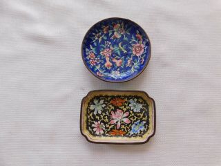 2 Antique Chinese Floral Cloisonne Enamel Plates