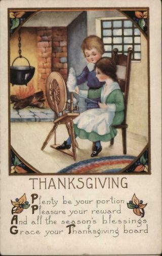 Family Thanksgiving Whitney Made Antique Postcard Vintage Post Card