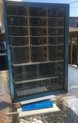 Vintage Rare Akro - Mils 17 Drawer Metal Storage Cabinet Organizer W/ 19 Dividers