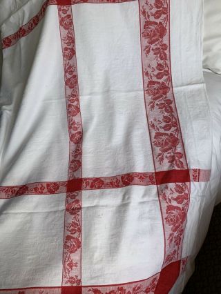 Vintage French Damask Linen Tablecloth Red/white 54 " Square