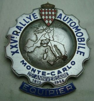 Monte Carlo 25th Rally 1955 Rare Enamel Automobile Car Badge By Fraisse Demey