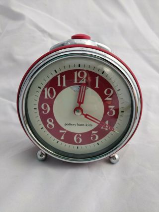 Pottery Barn Kids Retro Push Button Alarm Clock Battery Red & Silver Two Tone