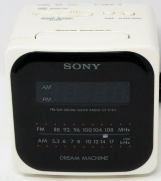 Sony Dream Machine White Cube Am/fm Alarm Clock Radio Icf - C120 Green Led