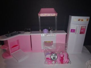 1996 Mattel Barbie Kitchen Set For Folding Pretty House 95 Complete