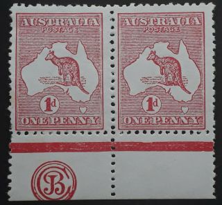 Rare 1913 Australia 1d Red Kangaroo Stamp Pair Jbc Monogram Die 2