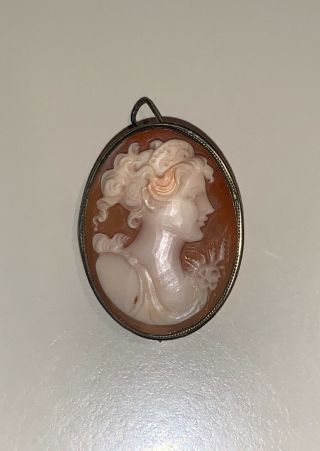 Antique Victorian 800 Silver Real Carved Shell Cameo Enhancer