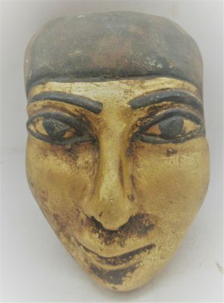 Museum Quality Ancient Egyptian Gold Gilded Stone Carved Mummy Mask