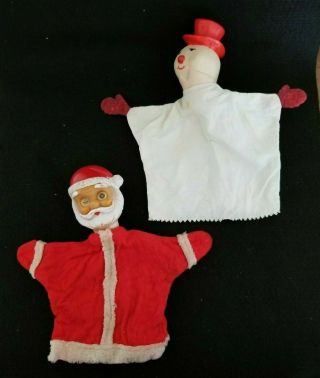 Vintage Antique Hand Puppets Santa Claus And Snowman