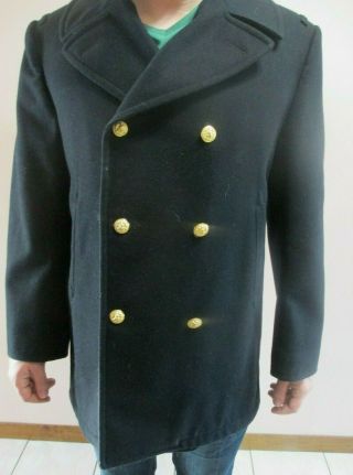 Vtg Us Navy Wool 3 Button Peacoat/officer 