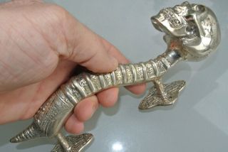 Small Skull Handle Door Pull Spine Solid Brass Old Style Silver 8 " Long B