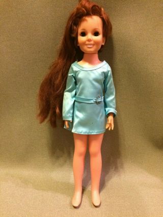 Vintage 1968 Ideal Corp 18 " Crissy Doll Blue Satin Dress Red Hair Sleep Eyes