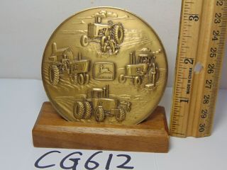 Brass John Deere Medallion Calendar W/stand 1983 4 Tractors Rare