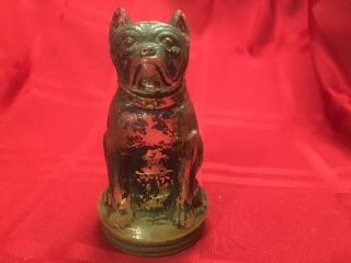 Antique Glass Candy Container - Bulldog - “usa” - Metal Screw Cap - Victory Glass Co.