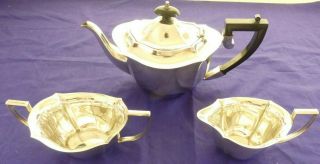 Vintage Art Deco Design Silver Plate Tea Pot,  Milk Jug & Sugar Bowl