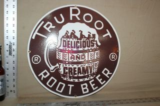 Rare Tru Root Beer Soda Pop Barrel Dealer Porcelain Metal Sign Gas Oil Farm