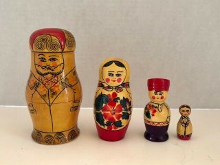 Vintage Russian Matryoshka Nesting Dolls Hand Painted Made In Ussr Set Of 4